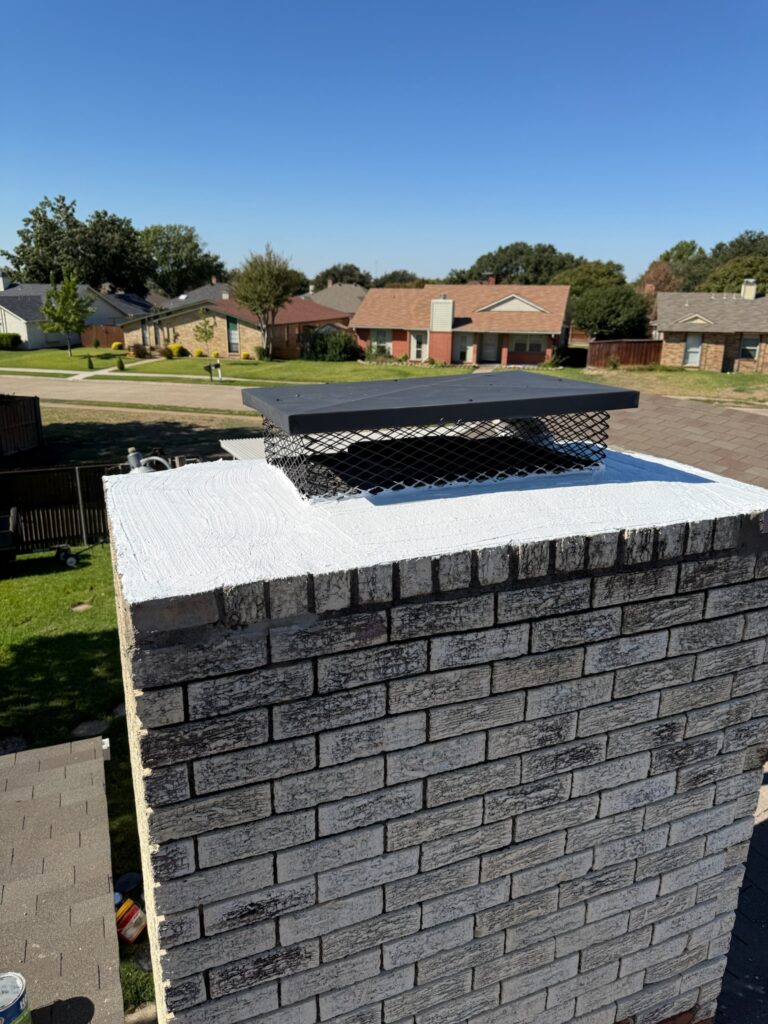 Chimney with a custom cap in Frisco, Texas, ensuring protection and efficiency.