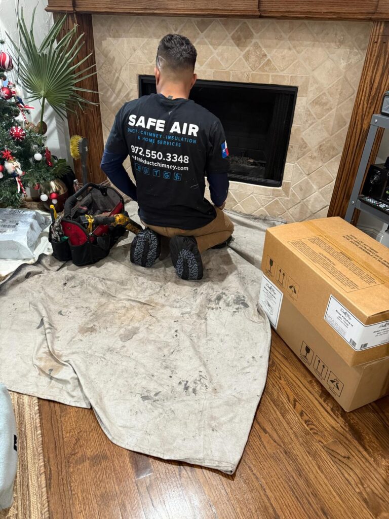 Fireplace inspection by a chimney and fireplace company in Fort Worth, TX, focused on fireplace safety and ensuring safe usage for homeowners.