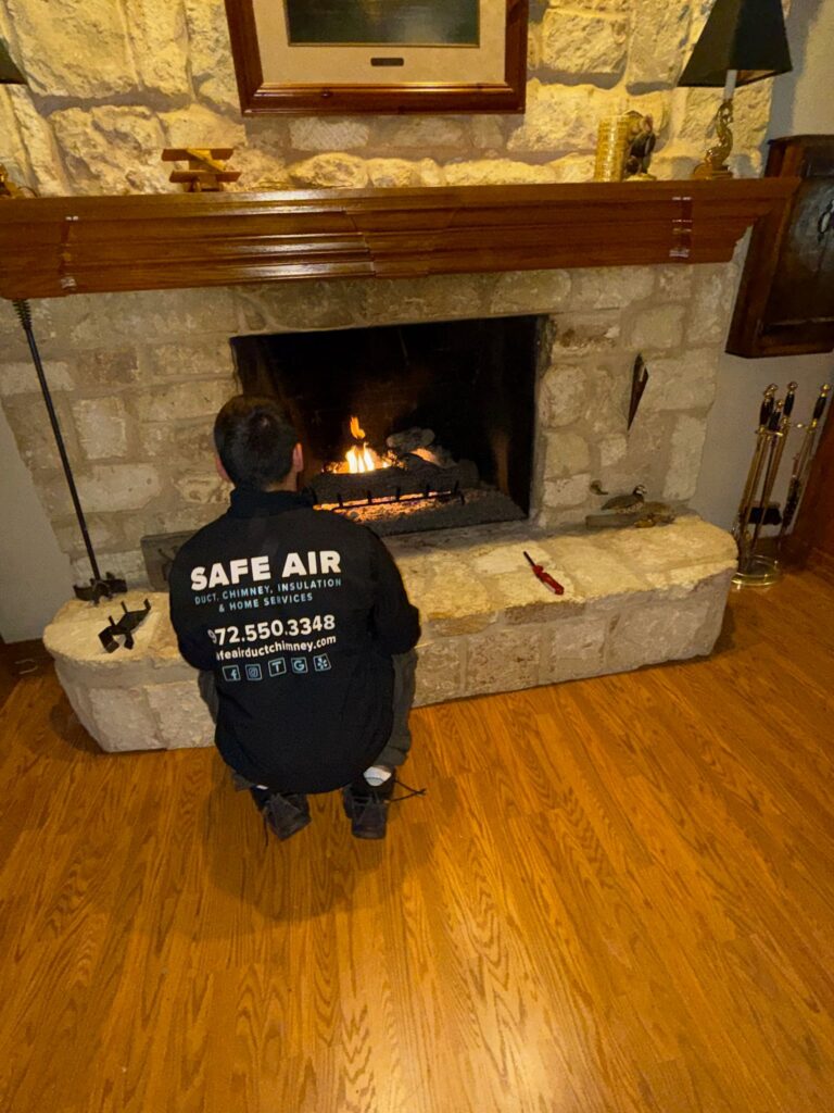 eco friendly fireplace installation services in a house in Carrollton, Texas, combining modern design with energy efficiency.