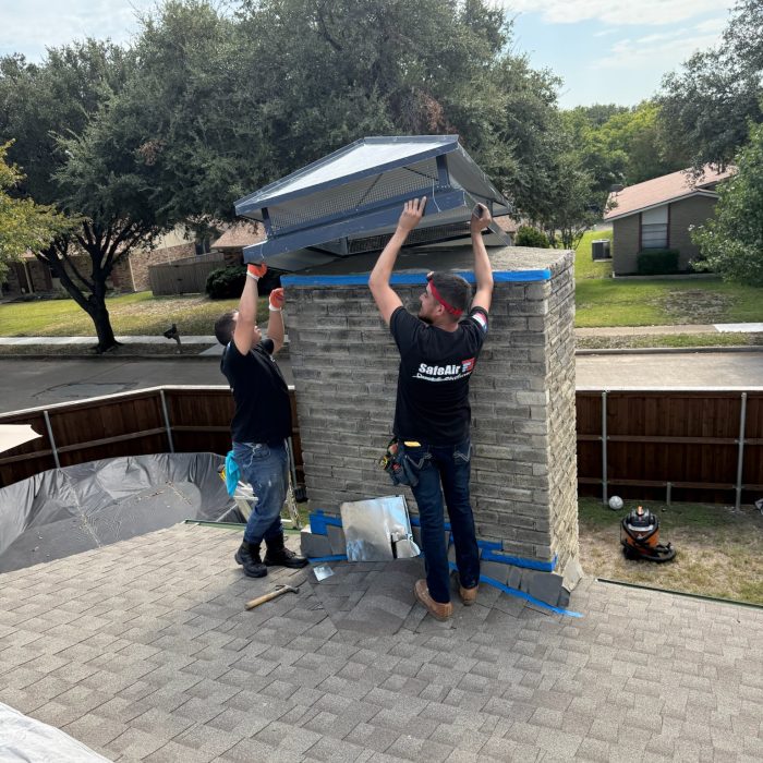 Custom chimney cap installation in McKinney, Texas, to protect against debris and weather.