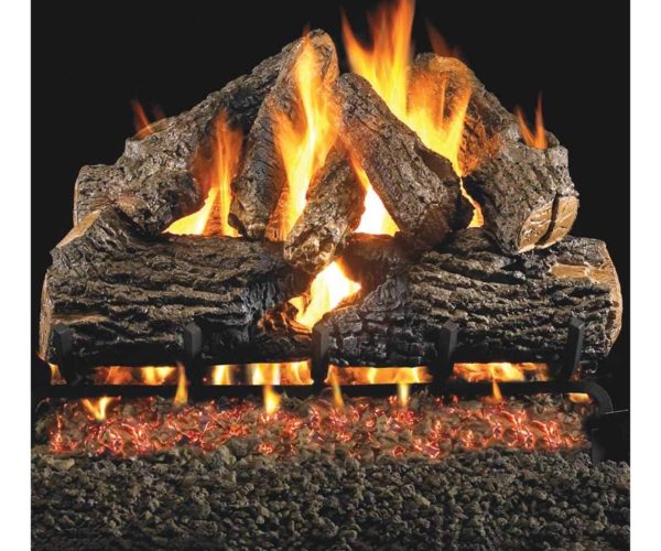Vented gas log set burning inside a brick fireplace in a Dallas Fort Worth living room